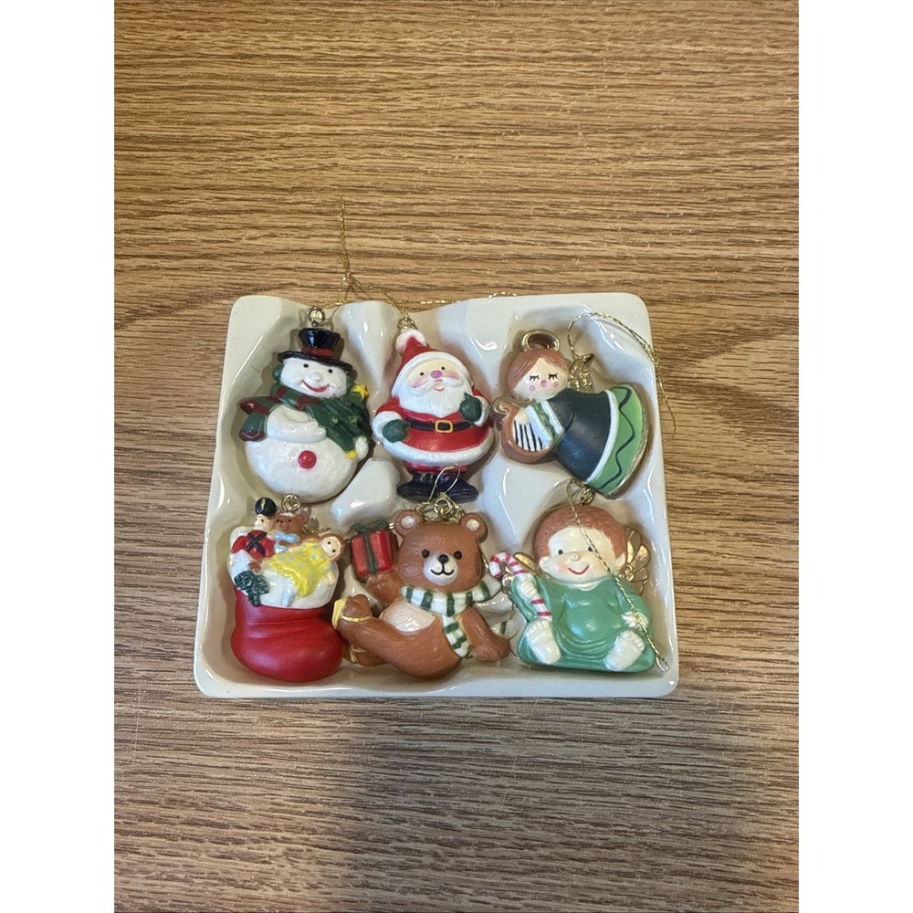 Vintage Ornament Set of 6 Santa Snowman Angel Bear by CHRISTMAS AROUND THE WORLD